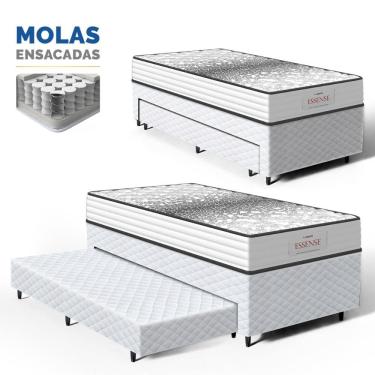 Imagem de Cama Box com Colchão de Molas Ensacadas Double Face Essence Probel + Auxiliar de Espuma Unique Solteiro 88cm