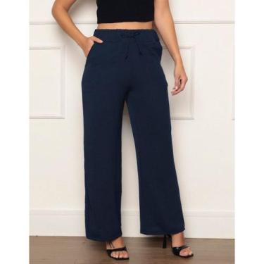 Imagem de Calça Feminina Wide Leg Pantalona Viscolaycra com Cós Alto e Bolsos La