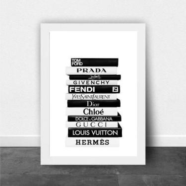 Imagem de Quadro Livros Da Moda Fashion 24X18Cm Moldura Branca