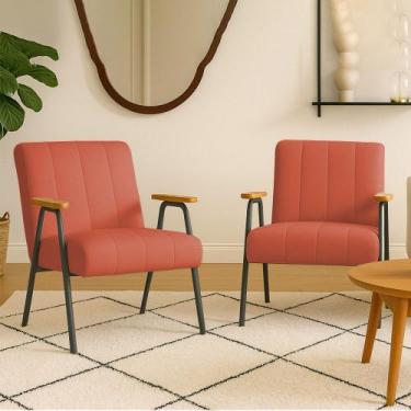 Imagem de Poltrona Sala Decorativa Industrial Preto Kit 2 Laurita Linho K01 - D'