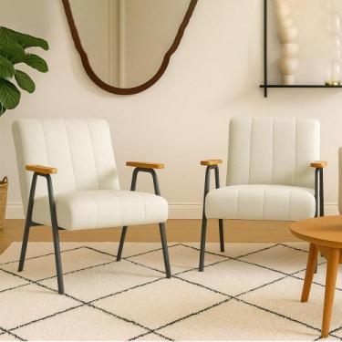 Imagem de Poltrona Sala Decorativa Industrial Preto Kit 2 Laurita Linho K01 - D'