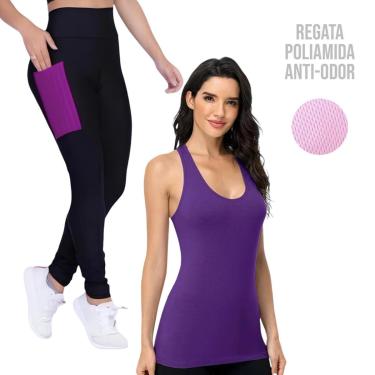 Imagem de Camiseta REGATA DRY MALHA FRIA POLIAMIDA + Calça LEG LEGGING BOLSOS Conjunto Fitness 540-Feminino
