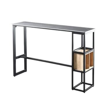 Imagem de Mesa de bar de prato de pedra luxuosa com moldura de metal, mesa de jantar para cozinha doméstica, uso interno (120 x 40 x 105 cm)