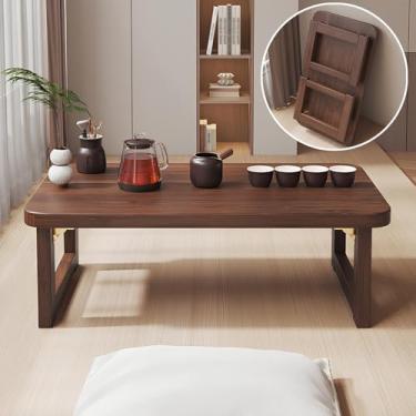 Imagem de Mesa de centro dobrável de bambu estilo japonês, mesa baixa para sentar no chão, mesa de chá dobrável para casa, escritório, sala de estar, marrom, 80 x 45 x 40 cm