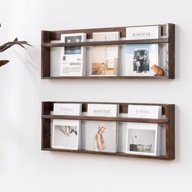 Imagem de Suporte de revista de madeira montado na parede - rack de arquivos minimalista e organizador de folhetos para sala de estar, banheiro, decoração de escritório - armazenamento de exibição de quadrinhos