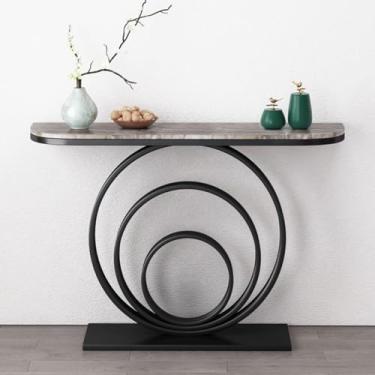 Imagem de Mesa de console de entrada, mesa de corredor, sofá estreito, mesa de suporte de TV preta, mesa de hall de entrada para entrada, corredor, cozinha, placa de pedra (cor: preto 2, tamanho: 100 cm)