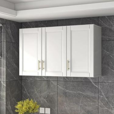 Imagem de Rack de banheiro montado na parede e armário de armazenamento - sem perfuração, pequena prateleira de parede para cozinha e vaso sanitário - 105 x 30 x 60 cm (41,3 x 11,8 x 23,6 polegadas) com portas