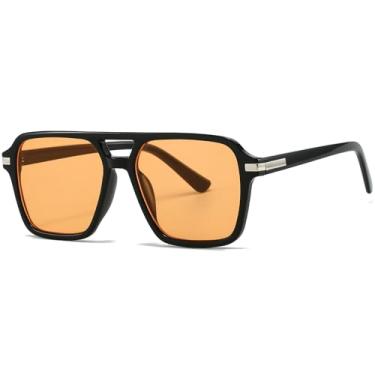 Imagem de AIEYEZO Óculos de sol quadrados aviador para mulheres e homens, modernos, retrô, quadrados, óculos de sol clássicos aviador, Preto/laranja, MM