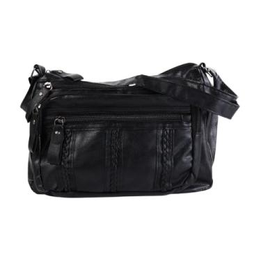 Imagem de Bolsas de ombro femininas para mulheres, bolsas transversais de couro sintético com textura de couro macio, bolsa feminina simples (preto)
