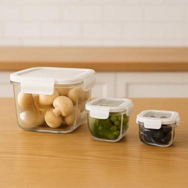Imagem de Conjunto 3 Pote Hermético Quadrado Alimentos Plástico Cozinha Guarda M
