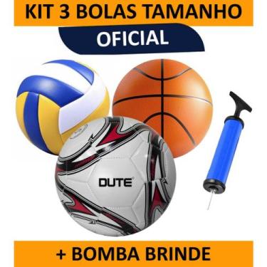Imagem de Kit 3 Bolas de Tamanho Oficial Futebol Volêi e Basquete + Bomba Brinde