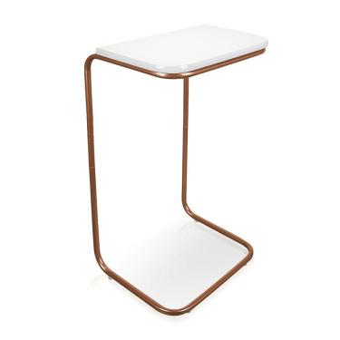 Imagem de Mesa Lateral Tampo Multiuso P/ Sofá Base Bronze Branco