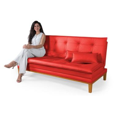 Imagem de Sofá Cama Mobly Estofado em Corino Pés em Madeira Reforçado