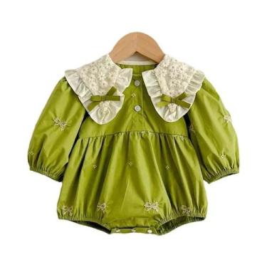 Imagem de Macacão Floral Para Bebê Menina Recém-Nascida Com Renda E Laço, Manga 