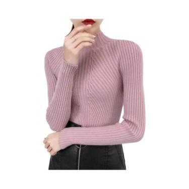 Imagem de Suéter Feminino Slim Fit De Gola Alta, Pullover Básico De Tricô Para O