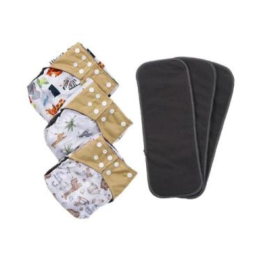 Imagem de Conjunto De 3 Fraldas De Pano Ajustáveis E Laváveis Para Bebês Com Ins