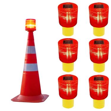 Imagem de Sinalizador Solar Kit 6 Aviso Alerta Cone Acidente Fiscal Obra Emergencia Segurança