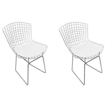 Imagem de Kit 2 Cadeiras Bertoia Cromada Com Assento Sintético Branco