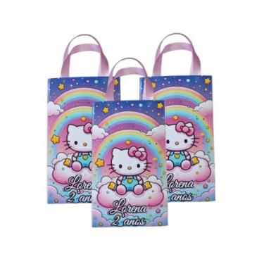 Imagem de 15 sacolinha personalizada para aniversario hello kitty, 10uni