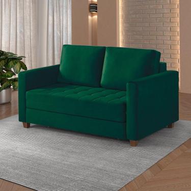 Imagem de Sofá Cama 2 Lugares 150 Casal Veludo Paris Verde C/ Castanho