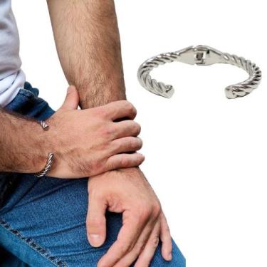 Imagem de Pulseira Bracelete Masculino Niquel Prata Trançado Exclusivo - GRANADO