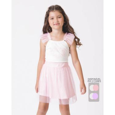Imagem de Conjunto Boreal blusa saia tule glitter verão brilho leve - Rosa e Lilás - Menina 4 a 14 anos-Feminino