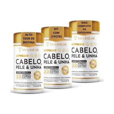 Imagem de Vitamina cabelo pele e unha 22 Nutrientes 180 cápsulas sem corante-Unissex