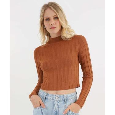 Imagem de Suéter Feminino Cropped Gola Alta Marisa Marrom-49041, Marrom, GG