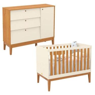 Imagem de Berço Americano E Cômoda Sapateira Unique Off White Freijó Eco Wood - 