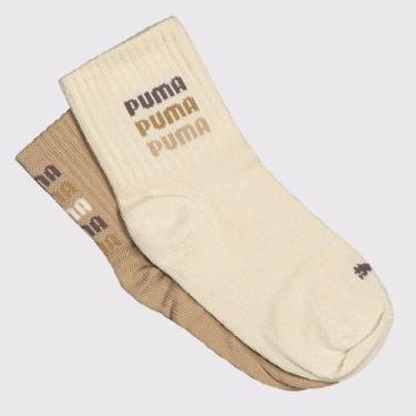 Imagem de Kit Meia Puma Cano Longo 2 Pares Infantil Bege e Marrom, 17-20