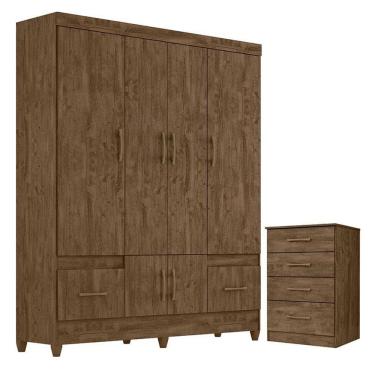 Imagem de Guarda Roupa Casal MS912 e Cômoda MS913 Castanho Wood – Moval