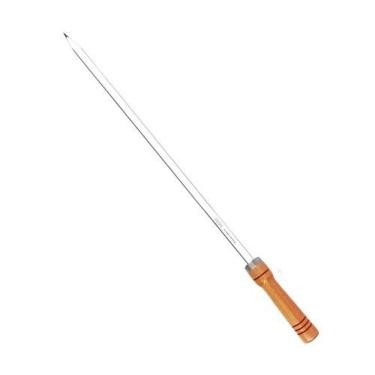 Imagem de Espeto para Churrasco Espeto Simples 90CM em Alumínio Polido com Cabo de Madeira Prata Mor
