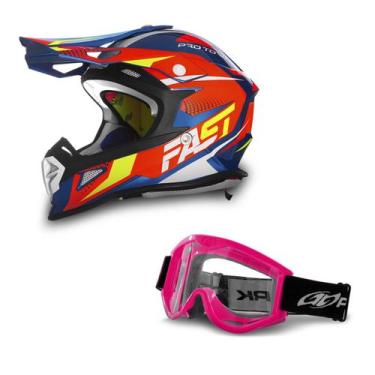 Imagem de Capacete Motocross Pro Tork Fast Fantasy + Óculos 788, AZUL - LARANJA 