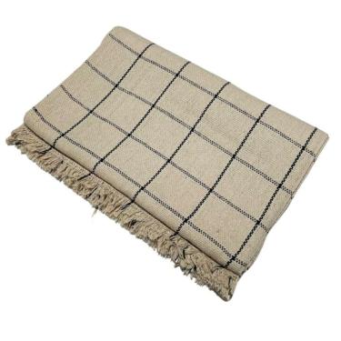 Imagem de Manta para Sofá Kit 02 Xadrez Tecido Grosso 2,40X1,80 Proteção do Sofá Areia com Preto Panos do Lar