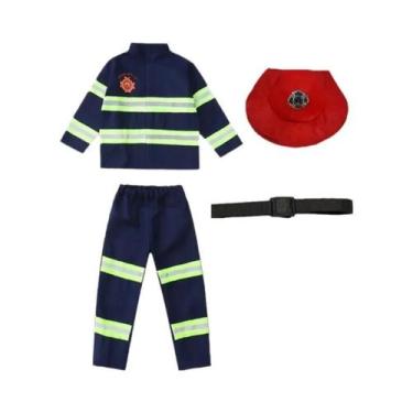 Imagem de Fantasia De Bombeiro Infantil Vermelha Com Faixas Refletivas, Conjunto