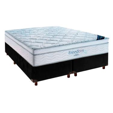 Imagem de Cama Box Preto + Colchão Casal Freedom Ortobom