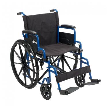 Imagem de Cadeira de Rodas Leve Dobrável Drive Medical Azul Quadro de Aço Apoio de Pés Swing-Away 20" BLS18FBD-SF