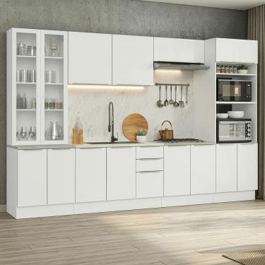 Imagem de Armário de Cozinha Completa 340 x 60 cm Branco/Branco Veludo Lux Madesa 04