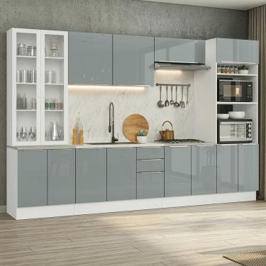 Imagem de Armário de Cozinha Completa 340 x 60 cm Branco/Cinza Lux Madesa 04