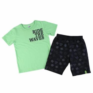 Imagem de Conjunto Roupa Infantil Menino Camiseta Estampa Ride The Waves + Bermu
