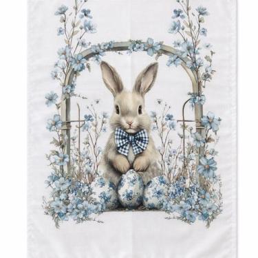 Imagem de Trilho de mesa 1,43x46cm pascoa coelho flores azul - GNJ HOME DECOR