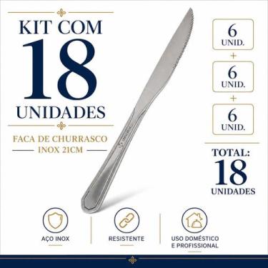 Imagem de Kit 18 Facas Churrasco Inox 21cm - Becca Home