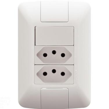 Imagem de Conjunto 4x2 com 1 Interruptor Simples 6 A 250 V e 2 Tomadas 2P+T 20 A 250 V Tramontina Aria Branco Tramontina