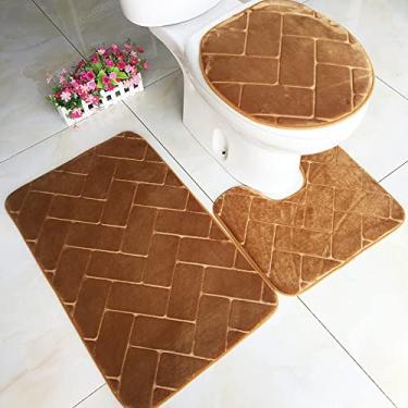 Imagem de Tapete de flanela impressão antiderrapante listrado tapete banheiro banheiro absorvente sala de estar quarto tapete de pés, conjunto H 3 peças