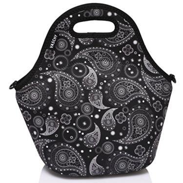 Imagem de Lancheira, VASCHY Saco de Almoço para Menina Menino Bolsa Térmica com Isolamento de Neoprene com Alça de Ombro Ajustável Destacável,Paisley preto