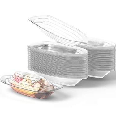 Imagem de Barcos divididos de banana super divertidos, recicláveis, pacote com 100. Melhor combo longo, 355 ml + 237 ml de tigelas descartáveis com tampas para sundas de sorvete. Copos de domingo de plástico transparente perfeitos para uma festa de aniversário de crianças