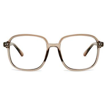 Imagem de Óculos com bloqueio de luz azul quadrado SOJOS tamanho grande para mulheres TR90 filtro de armação SJ5081, C6 Crystal Brown Frame, Oversized