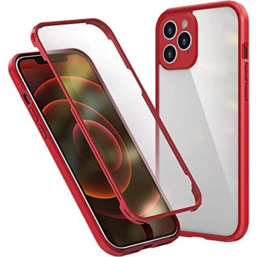 Imagem de KKFAUS Capa de corpo inteiro compatível com iPhone 12 Pro Max, capa protetora de silicone TPU de vidro temperado de dupla face 360 para iPhone 12 Pro Max (cor: vermelho)