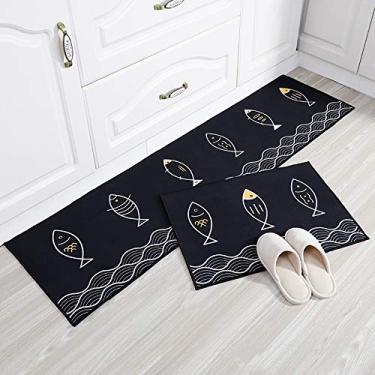 Imagem de Tapete de cozinha macio antiderrapante e lavável tapete absorvente de água óleo carpete desenhos animados para sala de estar quarto cabeceira banheiro varanda entrada, preto, 40 * 60 cm