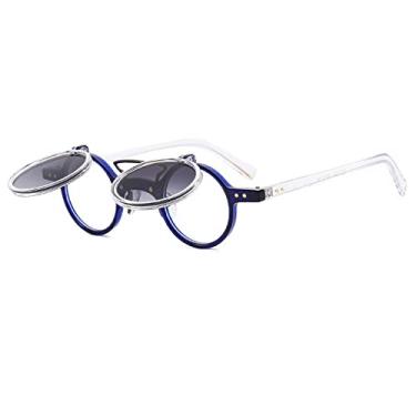 Imagem de Óculos de sol punk redondo flip masculino feminino vintage armação pequena óculos de sol feminino moda óculos UV400, C5Azul, cinza, tamanho único